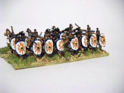 Late Roman Legionaries
Donnington Late Imperial Romans & Palmyrans (mixed), with Veni Vidi Vici shield transfers
Keywords: LIR EIR
