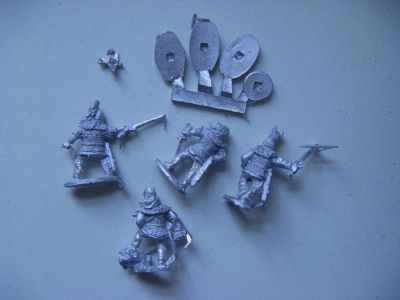 Gallic Nobles
Xystons Gallic Nobles pack - ANC 20180 - well, half of it anyway (the other 4 figures are duplicates of these). Separate shields, hands cast to be drilled for spearsmore well cast and nicely animated figures from Xyston. A touch large to mix with Essex etc, but by no means their worst size-wise
Keywords: Gallic,