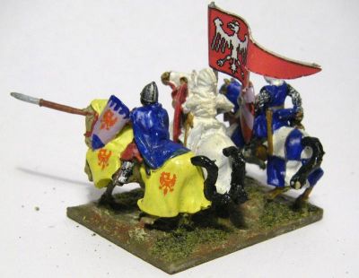 1200-1400 period Knights 
Polish Flag I think? 
Keywords: barded