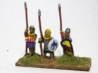Catalan Almughavars 
Alain Touller Spearmen and Almughavars painted as armoured Catalans, some with FCB shields for added Catalan authenticity. 
Keywords: Catalan medfoot