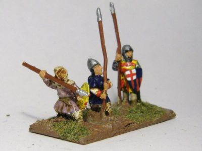 Catalan Almughavars 
Alain Touller Spearmen and Almughavars painted as armoured Catalans, some with FCB shields for added Catalan authenticity. Almughavar figure nearest camera
Keywords: Catalan medfoot