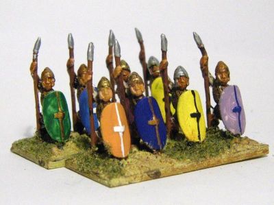 Carthaginian Spearmen / Greek Peltasts / Armoured Gallic Warriors
Spearmen from Essex, code MPA 78, useful as Greek Peltasts with armour. I have also seen them used as Gallic armoured elite warriors due to the Gallic shield shape. 
Keywords: ecarthage lcarthage peltast gallic