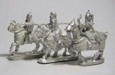 Arab Ghilman Cavalry Compared
Ghilman cavalry from 3 manufacturers. Khurasan Miniatures figure code KM1 (comes with separate arm not yet attached), Outpost code C11 (one piece casting with lance, comes with separate bowcase and shield, not attached), Museum Miniatures code PR05 (one piece casting with bow)
Keywords: arab seljuk abbasid ayyubid fatimid