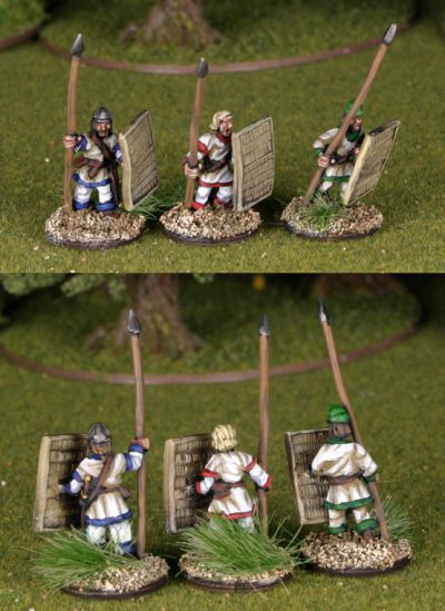 German Post Roman Foot Spearmen
Germans from the end of Rome by [url=http://khurasanminiatures.tripod.com/]Khurasan Miniatures[/url], pictures with kind permission of the manufacturer
Keywords:  ealan goth gothfoot gothinf 