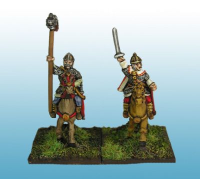 Germans - KM-1605 Later German Cavalry chieftain and standard bearer (x2)
From [url=http://khurasanminiatures.tripod.com/latergerman.html]Khurasan[/url] and painted by [url=http://www.coolminiornot.com/artist/yaro]Chris Yaro[/url]
Keywords: EGERMAN Gallic lgoths bulgar t gothcav