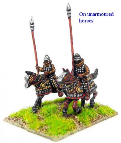 Kushan/Indo-Saka/Eastern Parthian armoured cavalry, lance and bow on armoured horses (x 8)
Graeco bactrians from [url=http://khurasanminiatures.tripod.com/kushan.html]Khurasan[/url], painted by [url=http://www.ravenpainting.co.uk/]Raven painting[/url] 
Keywords: GRAECO skythian parthian