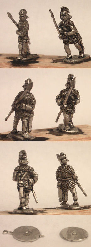 Late Roman Infantry
From [url=http://khurasanminiatures.tripod.com/ranges.html#C11] Khurasan Miniatures [/url] LIR Armoured infantry advancing, lancea, ridged helmet, chainmail (x 4)
Keywords: LIR EIR