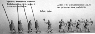 Nikephorian Byzantine Infantry
From [url=http://khurasanminiatures.tripod.com/ranges.html#C11] Khurasan Miniatures [/url] Nikeforian infantry spearmen, fabric armour, mixture of felt and metal helmets
Keywords: nikephorian