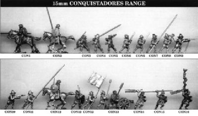 Conquistadores Range from Tin Soldier
Range from Tin Soldier. For figure codes see their website at [url=http://www.tinsoldieruk.com/]Tin Soldier UK[/url]
Keywords: conquistadores