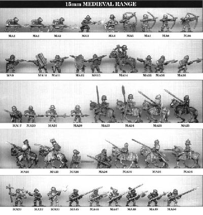 Medieval Range from Tin Soldier
Range from Tin Soldier. For figure codes see their website at [url=http://www.tinsoldieruk.com/]Tin Soldier UK[/url]
Keywords: medfoot medspear menatarms barded