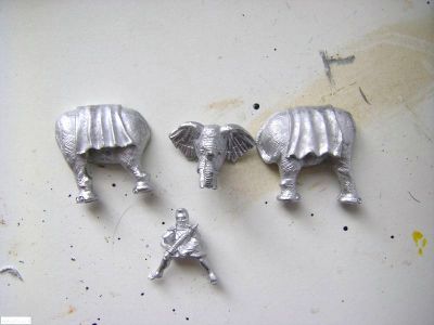 Unpainted Xyston carthaginian elephant with mahout
New castings from Xyston - review samples, photographed as received. The two halves of the smellie will need some filler and the head only has a shallow lug to fasten it to the body
Keywords: LCART ECART carthage hother