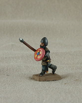 BYF03 Byzantine Spearman
Byzantines from the C12-13 range of [url=http://www.donnington-mins.co.uk/]Donnington[/url]. Figures supplied by he manufacturer, and painted by their own painting service. He is light/medium foot, light cuirass, running forward holding spear, helmet, round shield

Keywords: Komnenan plbyzantine lbyzantine thematic