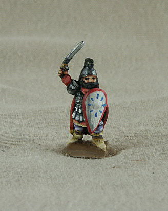 Late Byzantine Officer
Byzantines from the C12-13 range of [url=http://www.donnington-mins.co.uk/]Donnington[/url]. Figures supplied by the manufacturer, and painted by their own painting service. BYF01 Byzantine Officer scale or quilt armour with pteruges, waving sword, helmet, round shield, (suitable for 11th to 13th centuries)
 
Keywords: Komnenan plbyzantine lbyzantine thematic