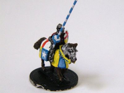New Era Donnington Medieval Knight
"New Era" figures from [url=http://www.donnington-mins.co.uk/]Donnington[/url], from their medieval range. This one has the cast-on vamplate on the figure's hand, which is drilled out to take a lance 
Keywords: barded