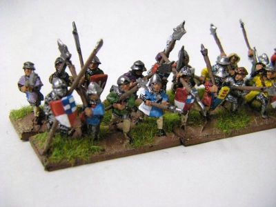 Medieval Foot 
New Era ranges from [url=http://www.donnington-mins.co.uk/]Donnington[/url]. These are a mix of the Swiss, Low Countries and 100YW Men at Arms ranges
Keywords: medfoot swiss lcountries