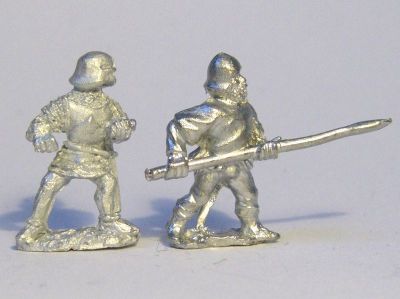 Swiss & German Infantry Comparison
New casting from [url=http://www.donnington-mins.co.uk/]Donnington[/url], to be released at Salue 2009. These have a different sculptor to the "old" Donnington figures and will be sold under a different brand. The man with the spear is from Essex's Medieval ranges
Keywords: Swiss medspear medgerman