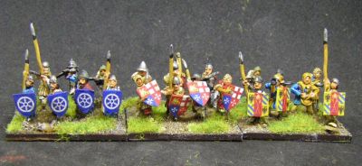 Mirliton (and other) mixed Spear/Crossbow units
Mostly Mirliton, with some Essex and Two Dragons. Shields are printed designs glued onto thin card
