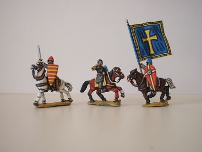Mounted Knights command (officer, trumpet, flag bearer) - Flag pole not included
1150 to 1190 Crusader range from [url=http://www.legio-heroica.com/Crociati-en.html]Legio Heroica[/url] - pictures supplied by the manufacturer
Keywords: Crusader crusader latins efknights normans