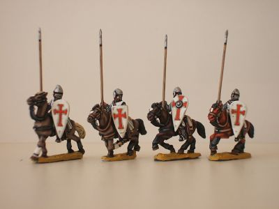 Crusader Mounted Knight Templars 
1150 to 1190 Crusader range from [url=http://www.legio-heroica.com/Crociati-en.html]Legio Heroica[/url] - pictures supplied by the manufacturer  - surcoat, no mantle (4 knights/4 horse variants) lances included
Keywords: Crusader crusader latins efknights normans