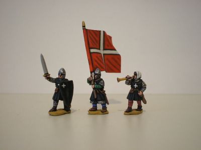 Crusader Military Orders Infantry Command (Officer, trumpeter, flag-bearer)
1150 to 1190 Crusader range from [url=http://www.legio-heroica.com/Crociati-en.html]Legio Heroica[/url] - pictures supplied by the manufacturer
Keywords: Crusader crusader latins efknights normans effoot