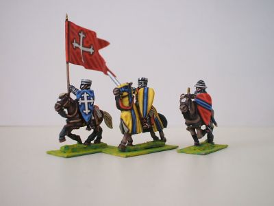 Feudal Mounted Knights command (officer, trumpet, flag bearer) 1195-1230 ca 
1195 to 1250 Feudal range from [url=http://www.legio-heroica.com/]Legio Heroica[/url]. Pictures provided by the manufacturer 
Keywords: efknights crusader latins emgerman
