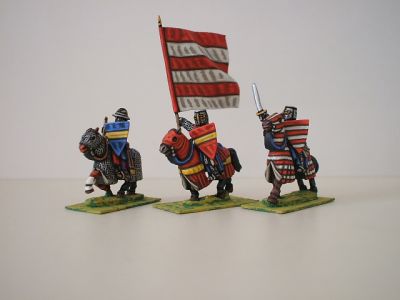 Feudal Mounted Knights Command 1230-1250 ca - (Officer, trumpet, flag bearer)
1195 to 1250 Feudal range from [url=http://www.legio-heroica.com/]Legio Heroica[/url]. Pictures provided by the manufacturer 
Keywords: efknights crusader latins emgerman
