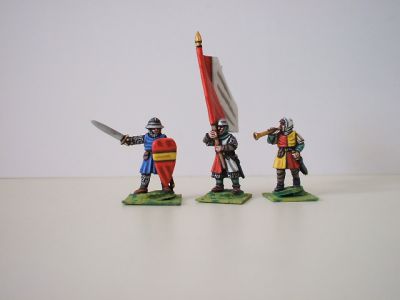 Feudal Infantry command 1195-1250 (officer, standard bearer, trumpeter) -
1195 to 1250 Feudal range from [url=http://www.legio-heroica.com/]Legio Heroica[/url]. Pictures provided by the manufacturer  Infantry command 1195-1250 (officer, standard bearer, trumpeter) - Officer furnished with 2 long and 2 round shields
Keywords: effoot crusader latins emgerman