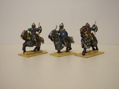 Crusade Era Arab Ghilman/Gulham/Mameluks
Arabs from [url=http://www.legio-heroica.com/Musulmani-en.html]Legio Heroica[/url], pics supplied by the manufacturer. Ghilman/Gulham/Mameluks with bow/shield on barded horses - 3 horsemen / 3 horse variants 
Keywords: Arab fatimid seljuk ayyubid mamluk berber abbasid
