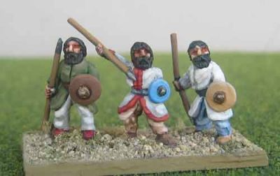Sassanid Infantry with jevelines (Dailami?)
Sassanid range from Italian manufacturer Miniature Wars, painted by Brian at [url=http://50paces.com]50 Paces[/ur]. 
Keywords: Sassanid Dailami