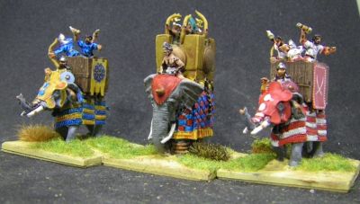 Armoured Elephants 
Three armoured elephants, the red/white one has barding in normal paints whilst the other two use mostly Contrast paints
Keywords: Ilkhanid, Indian, Mongol