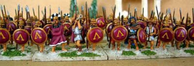 Spartan Greek Hoplites from theonetree Painting Service
Hoplites painted by [url=http://www.fieldofglory.net/index.html]theonetree Painting Service[/url] (click that link to go to their site for more info and pics)
Keywords: hoplite