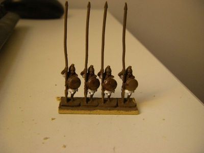 Hellenistic Pikemen
Pikemen being painted - white skirts ( a strip of white paint ) 
Keywords: HHFOOT Alexandrian