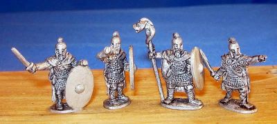 Romano-British Infantry Command
Romano-British from [url=http://www.splinteredlightminis.com]Splintered Light[/url]. Photos with kind permission of the manufacturer. 
Keywords: Romano LIR