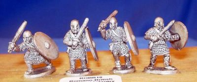 Romano-British  Armoured Swordsmen
Romano-British from [url=http://www.splinteredlightminis.com]Splintered Light[/url]. Photos with kind permission of the manufacturer. 
Keywords: Romano LIR