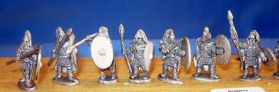 Romano-British Wolf-tail helmet warriors
Romano-British from [url=http://www.splinteredlightminis.com]Splintered Light[/url]. Photos with kind permission of the manufacturer. 
Keywords: Romano LIR