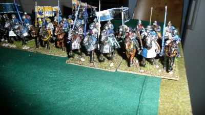 28mm Household Knights
Knights present a wall of steel on the left flank of teh army
Keywords: 28mm Burgundian household knights foundry