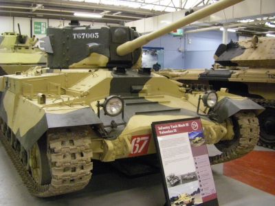 Valentine IX
WW2 Desert warfare section - the IX was a V upgraded to the 6 pdr gun as VIII. Similar armour reduction as the VIII. On late production units an upgraded, 165 hp version of the GMC 6004 diesel was installed, somewhat improving mobility.
