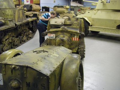Italian L3 Lf flamethrower flame tank 
The "L3 Lf" flamethower (lancia fiamme) flame tank was another variant of the L3 tankette. Development began in 1935. The flamethrower nozzle replaced one of the machine guns, and the flame fuel was carried in an armored 500L (133 gallons) fuel trailer towed by the vehicle. Later versions had the fuel carried in a box-shaped tank mounted above the L3's engine compartment. The vehicle weighed 5 tonnes. The L3 Lf saw action in Abyssinia, Spain, France, the Balkans, North Africa, and Italian East Africa. From 1936 each CV/L3 company had a single L3 Lf platoon
