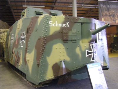 AV7 W1 German tank
The A7V was a tank introduced by Germany in 1918, near the end of World War I. One hundred vehicles were ordered during the spring of 1918, but only 20 were delivered. They were used in action from March to October of that year, and were the only tanks produced by Germany in World War I to be used in operations

