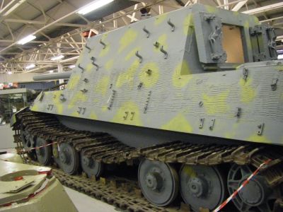 Jagdtiger serial number 305004
The Jagdtiger was the heaviest armored fighting vehicle operationally used during World War II. The vehicle carried a 128 mm PaK 44 L/55 main gun, capable of out-ranging and defeating any fielded Allied tank. It saw service in small numbers from late 1944 to the end of the war on both the Western and Eastern Front. One of the eleven Porsche�suspension variants, it was captured by British troops in April 1945 near Sennelager, Germany where it was being used for trials
