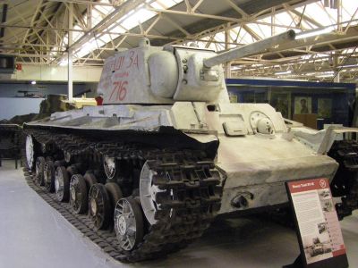 KV 1 
The Kliment Voroshilov (KV) tanks were a series of Soviet Red Army heavy tanks, named after the Soviet defense commissar and politician Kliment Voroshilov. The KV series were known for their extremely heavy armour protection during the early part of World War II, especially during the first year of the invasion of the Soviet Union.
