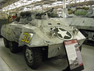M8 Greyhound
The M8 Light Armored Car was a 6x6 armored car produced by the Ford Motor Company during World War II. It was used by the U.S. and British troops in Europe and the Far East until the end of the war. The vehicle was widely exported and as of 2006 still remains in service with some third world countries
