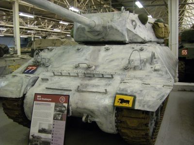 M10 Tank Destroyer
In its combat debut in Tunisia in 1943 during the North African campaign, the M10 was successful as its M7 3-inch gun could destroy most German tanks then in service. The M10's heavy chassis did not conform to the tank destroyer doctrine of employing very light high-speed vehicles, and starting in mid-1944 it began to be supplemented by the 76mm Gun Motor Carriage M18 "Hellcat". Later in the Battle of Normandy, the M10's gun proved to be ineffective against the frontal armor of the newer German Tiger and Panther tanks unless firing HVAP rounds
