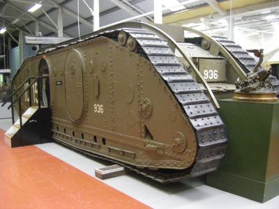 WW1 British tanks
The Mark V was first used in the Battle of Hamel on 4 July 1918 when 60 tanks contributed to a successful assault on the German lines by Australian units. It took part in eight further major engagements during the War.
