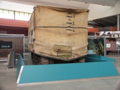 DD Sherman
DD tanks worked by erecting a 'flotation screen' around the tank, which enabled it to float, and had a propeller powered by the tank's engine to drive them in the water.
The DD tanks were one of the many specialised assault vehicles, collectively known as Hobart's Funnies, devised to support the planned invasion of Europe

