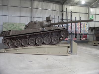 Leopard I
The Leopard (or Leopard 1) is a main battle tank designed and produced in West Germany that first entered service in 1965. Developed in an era when HEAT warheads were thought to make conventional heavy armour of limited value, the Leopard focused on firepower in the form of the German-built version of the British L7 105-mm gun, and improved cross-country performance that was unmatched by other designs of the era
