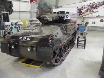 Scorpion
Alvis built more than 3,000 Scorpion vehicles for the British Army and Royal Air Force Regiment and the export market. All the CVR(T) vehicles were to be air-portable and two Scorpions could be carried in a C130 Hercules. Another requirement of the CVR(T) project was the low ground pressure - similar to that of a soldier on foot - and this would serve it well in the boggy conditions of the Falklands War.
