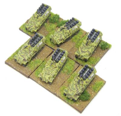 Red 3 Sdkfz Hanomags with crew
Thew crew come as 2 strips of seated men and a separate gunner with gun and mantlet cast as a single piece 
