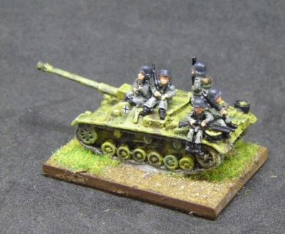 StuG
Pendraken, with spare barrel from Arrowhead added  Tank riders are Arrowhead
