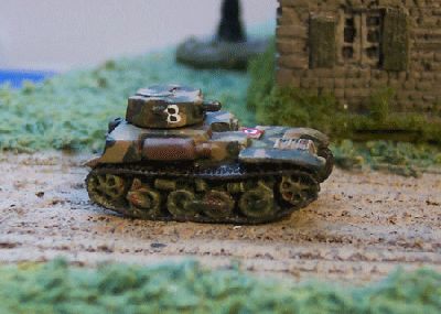 French AMR 33
From [url=http://www.pithead-miniatures.tk/]Pithead Miniatures[/url]
The AMR 33 was a light tank armed with a single machine gun used by the cavalry in the reconnaissance role. 
Keywords:  French